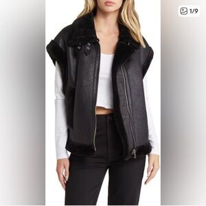 3636. Blank NYC Sherpa and Leather Oversized Vest in Night Watch Sz M